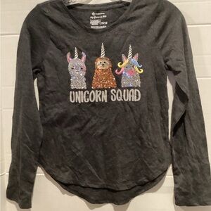 Girls Members Mark Black Unicorn Squad Long Sleeve Shirt Size 10/12